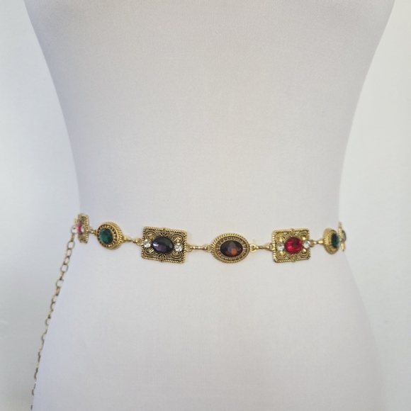 Gold chain belt with colorful gemstones - Picture 3 of 9